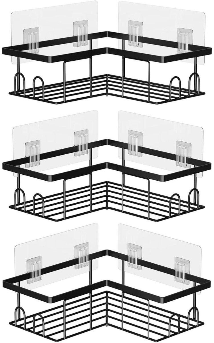 GELLDG Doucherek zonder boren - Hoek badkamerplank - Shampoo- en douchegel organizer - Set van 3 - Hoek badkamerplank - Zwart