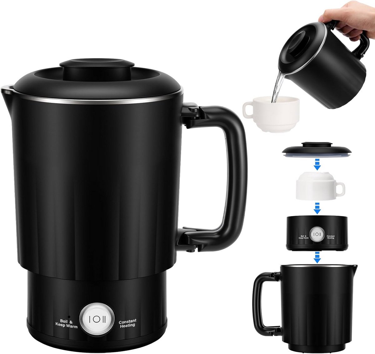 Snelle Elektrische Waterkoker 800 ml, Zwart, 600W – Ideaal voor Eén Kop