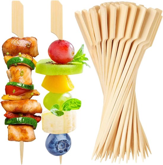 IMEEA Kabob 10pcs Metal Flat Skewers with Wooden Handle for Brazilian BBQ Koobideh Persian BBQ 60cm