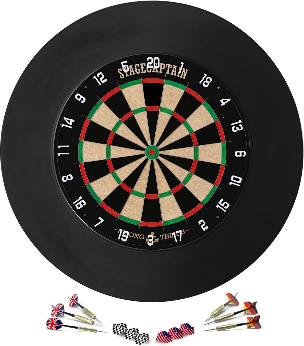 Professioneel Sisal Dartbord Set met Dunste Draden, Inclusief 6 Steeldarts en Catchring