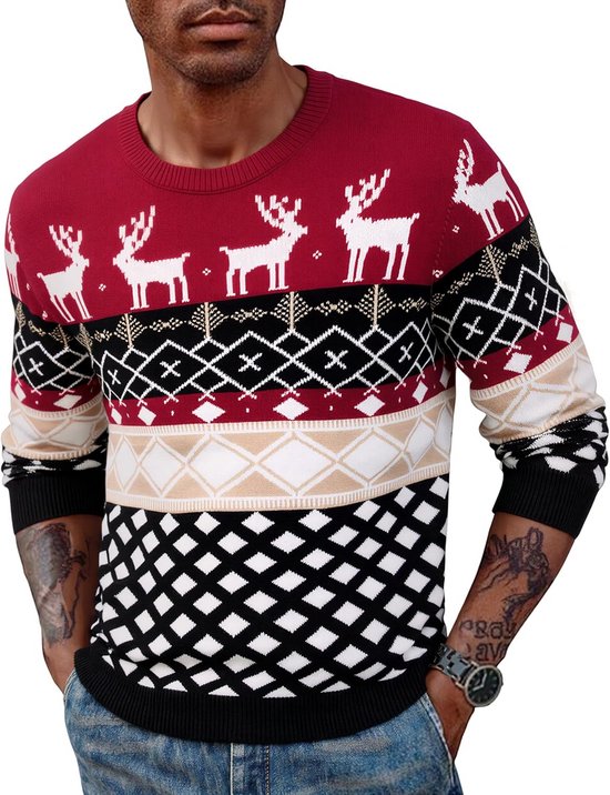 Gyabnw Kersttruien voor heren, gebreide rendiertrui, winter, warme feestelijke trui, outfit voor feestwerk of familiebijeenkomst, Zwart, L