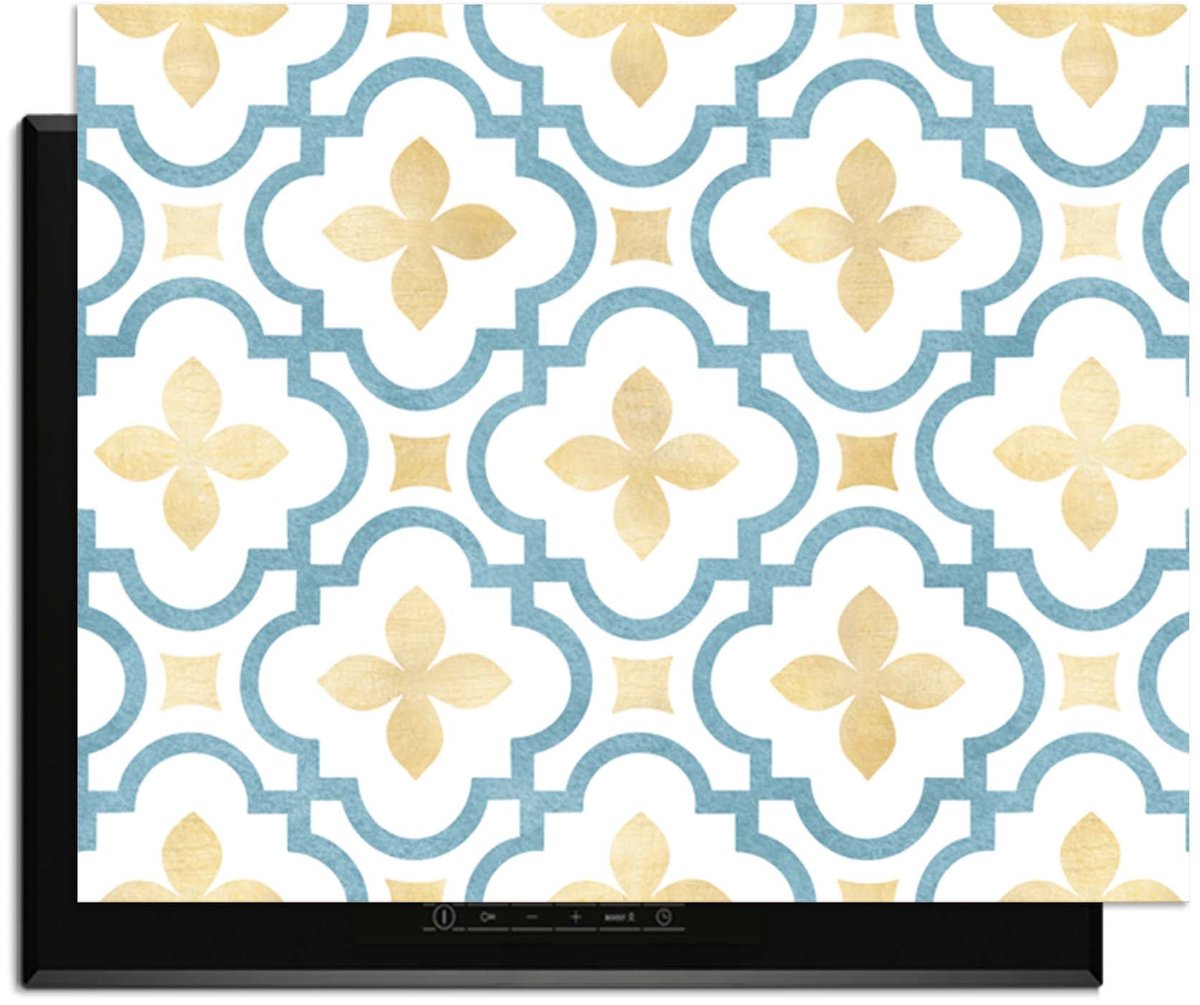 KitchenArt - Azure Blossom Tile - Inductie Beschermer - 76x51.5 cm - Kookplaat Beschermer - Luxe Afdekplaat Inductieplaat - Anti-slip & Oprolbaar - Beschermmat Inductiekookplaat