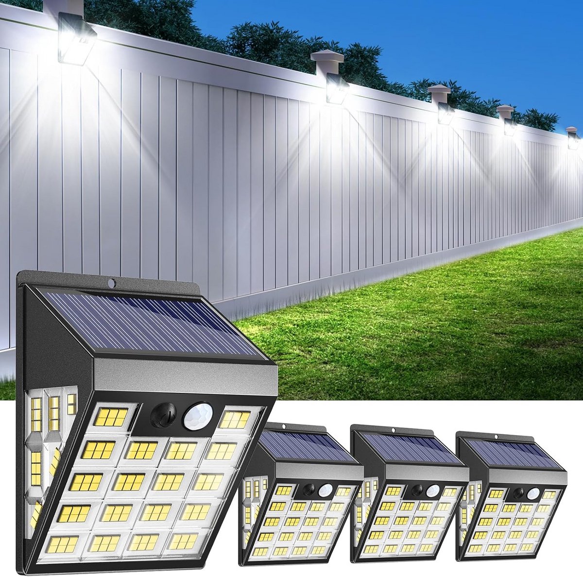 Set van 4 Krachtige Solar Buitenlampen voor Aan de Muur
