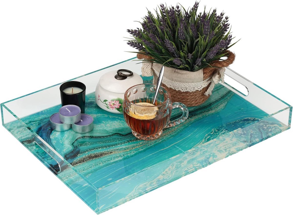 Stunq® Moderne Transparante Acryl Dienblad met Handgrepen en Sterrenhemel Design