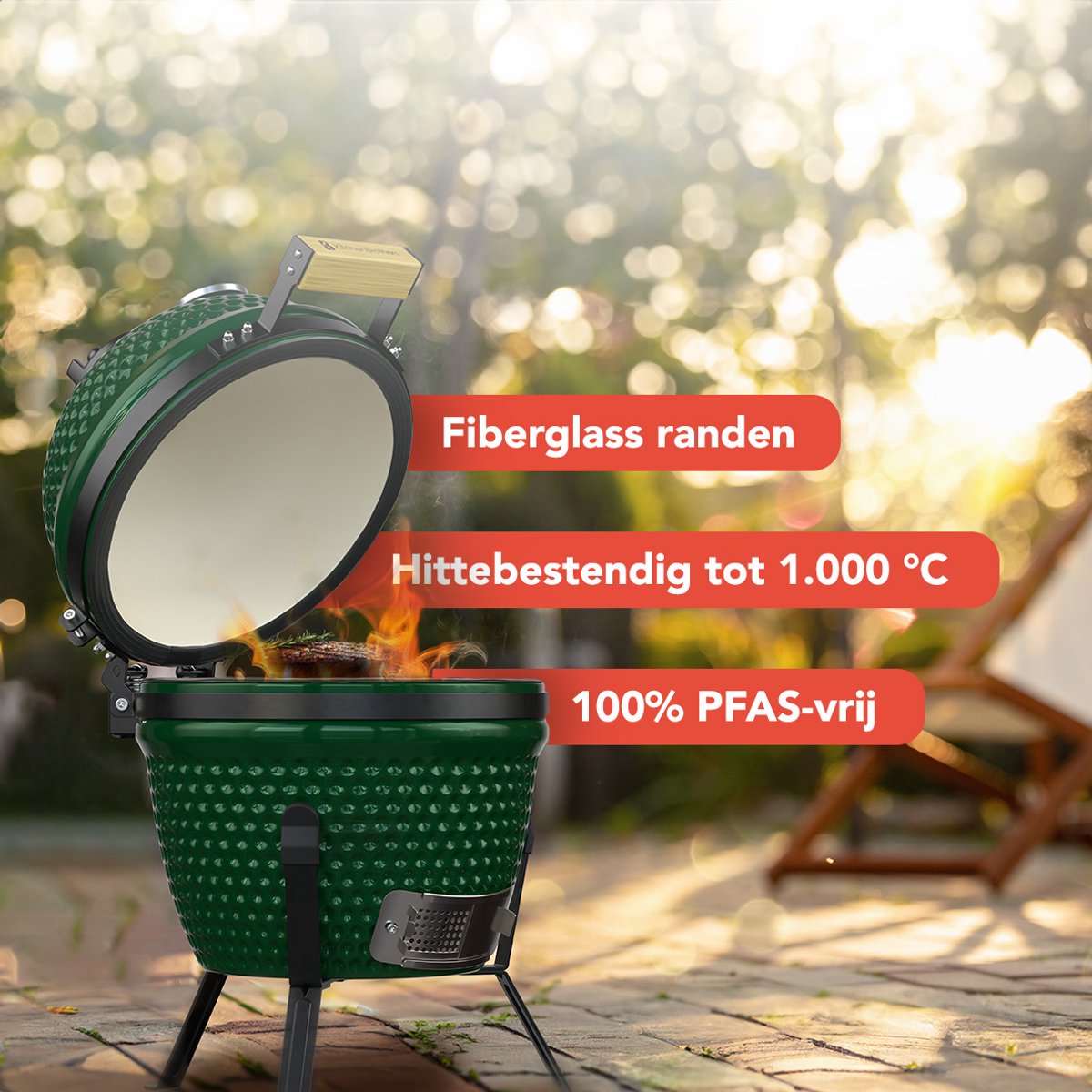 KitchenBrothers Kamado BBQ - 13 Inch Houtskool Barbecue - 27⌀ cm - PFAS-vrij -Egg BBQ - Groen – foto 3