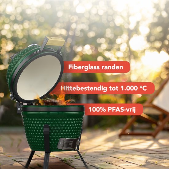 KitchenBrothers Kamado BBQ - BPA en PFAS Vrij - 13 Inch Houtskool Barbecue - 27⌀ cm - Egg BBQ - Groen van Merkloos — afbeelding 3