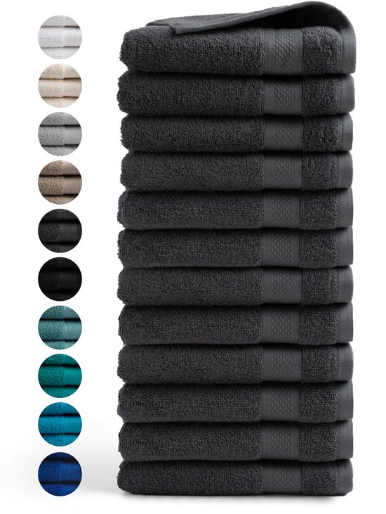 DoubleDry Handdoeken 50 x 100 - set van 12 - Hotel kwaliteit 500 g/m2 - 12x Antraciet