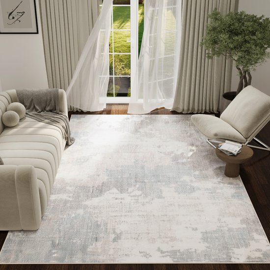Tapiso ASH Tapis de Sol Gris Clair Design Abstrait Vintage Poil Ras Tapis Pour Salon Chambre à Coucher et Couloir - 200x300