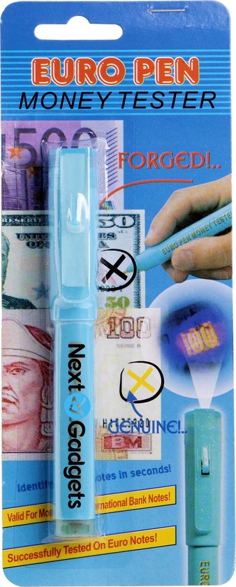 Geldvervalsing pen met UV-lamp, nep biljet markeringsdetector namaak tester pen voor belangrijke internationale valuta (Blauw