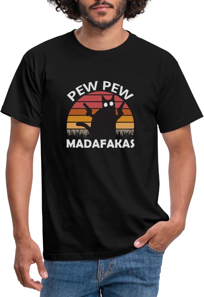 Pew Pew Grappige Kat T-Shirt Heren