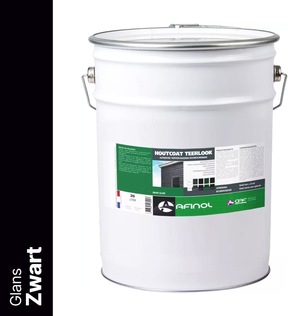 Afinol Houtcoat Teerlook Glans Zwart 20 liter - Bescherming tegen weersinvloeden - UV bestendig - Niet kleverig - Dekkende Hout Beits - In Mat of Glans - In Zwart, Antraciet en Groen