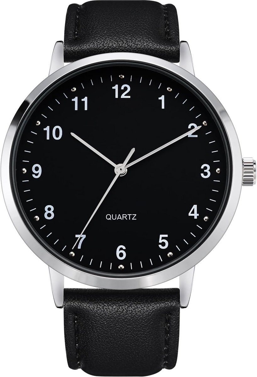 Klassiek Herenhorloge Leer Zwart - Analoog Quartz Polshorloge Zakelijk Casual