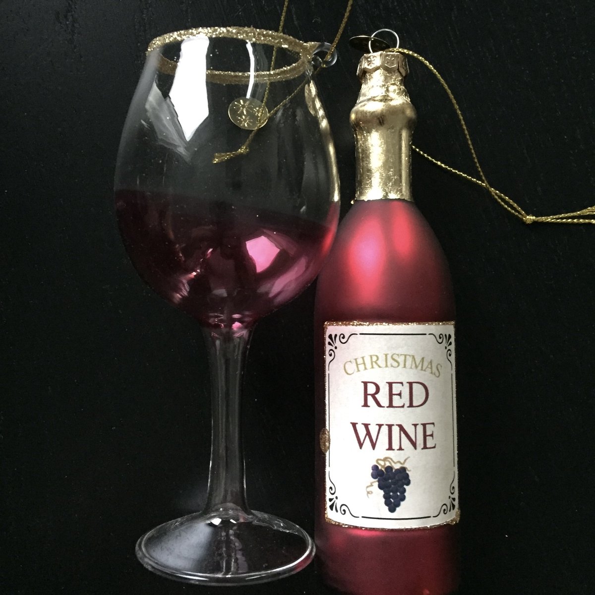 Kersthangerset ( Glazen )Red Wine  fles met glas 12 cm