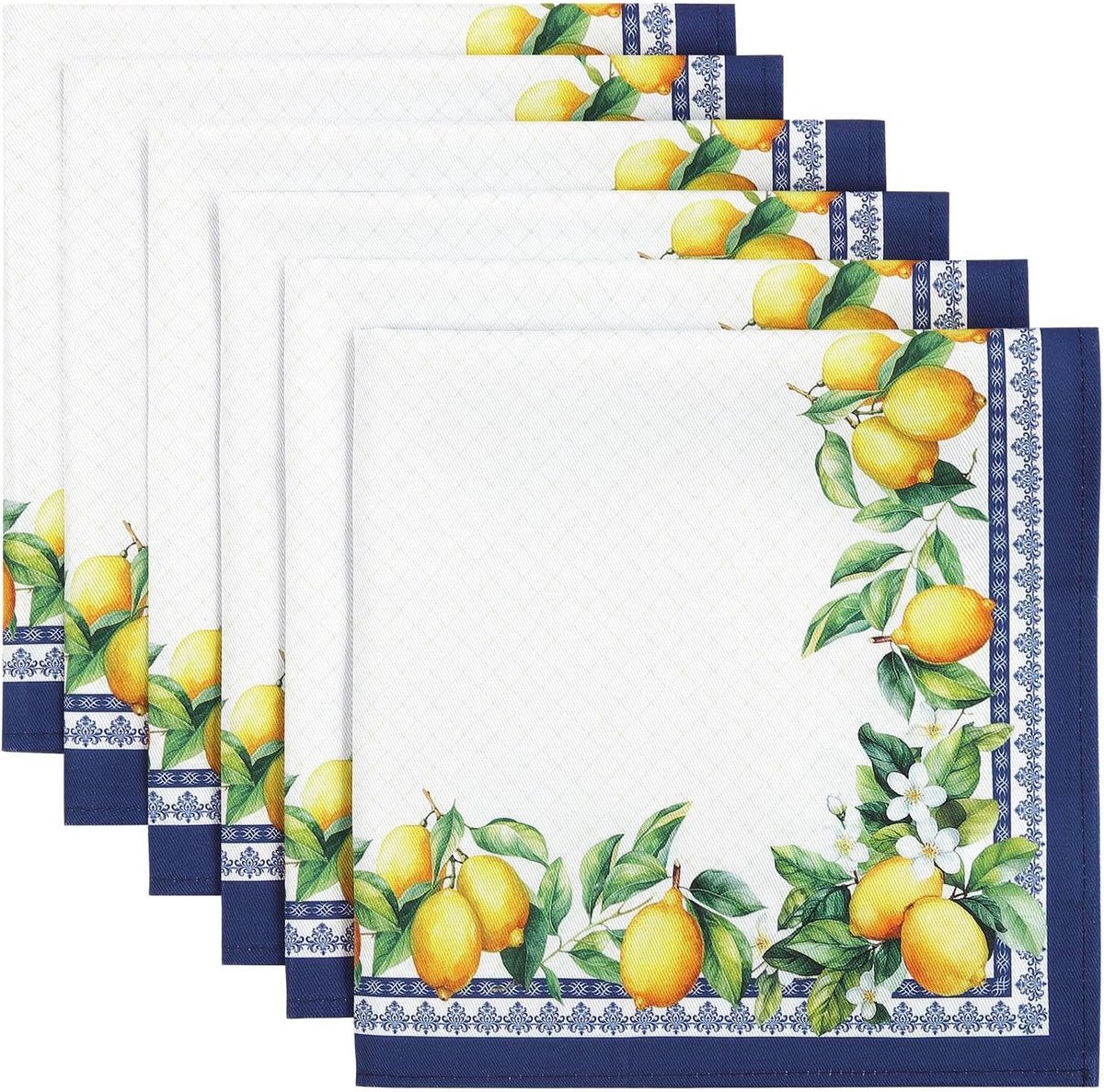 Stunq® Set van 6 Elegante Stoffen Servetten met Citroenbladeren Motief voor Feestelijke Tafels