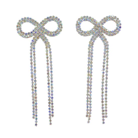 Boucles d'oreilles Nœud / Bow Strass - Multi/Couleur Argent | 8,7 x 3,8 cm | Mode Favorite