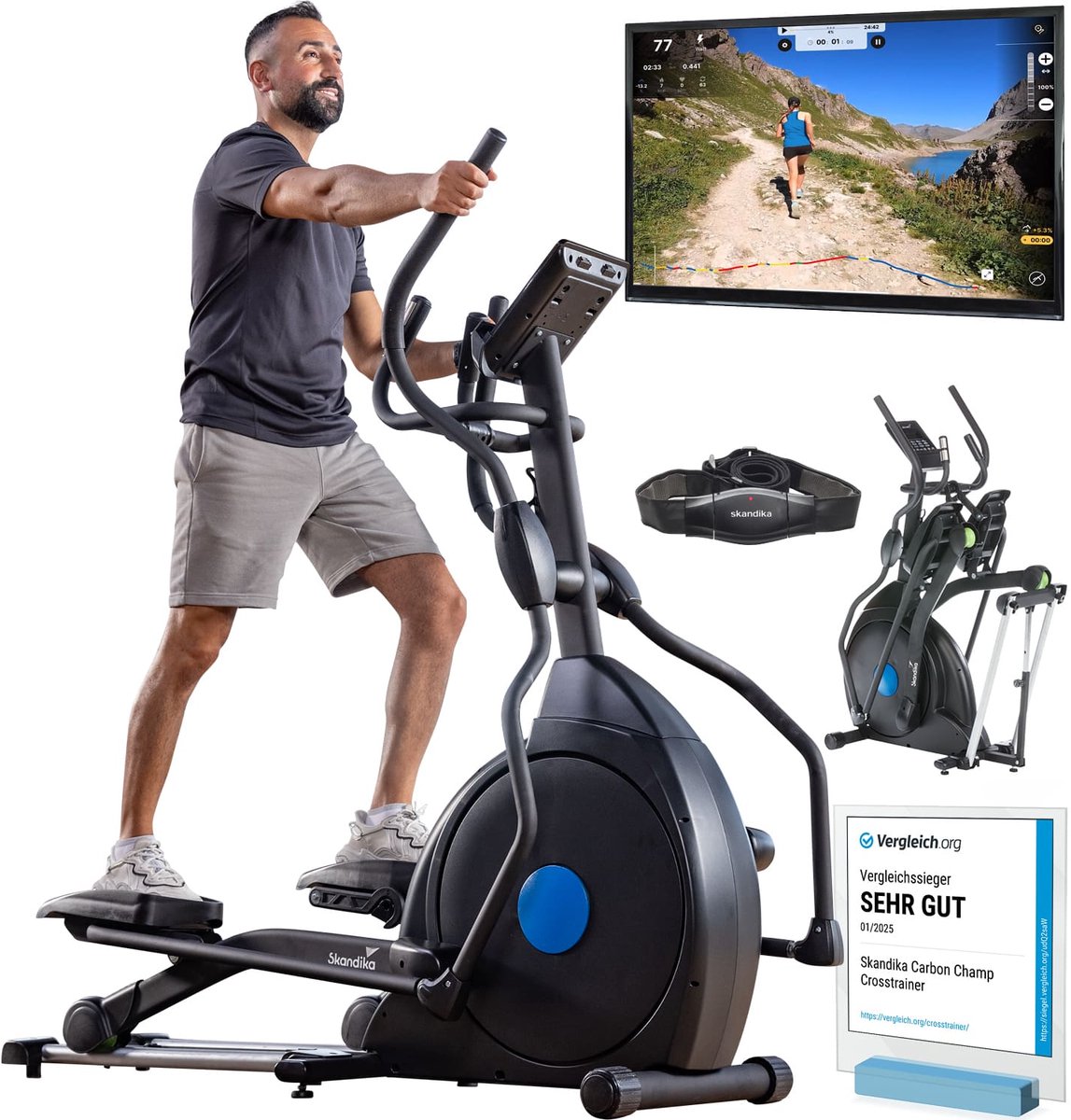 Bol.com Skandika CardioCross Carbon Champ Elliptische Crosstrainer – Crosstrainers - Fitness - Cardio fiets – Cardio trainer met... aanbieding