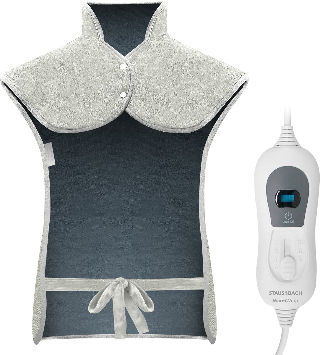 STAUS&BACH XXL Elektrische warmtekussen voor nek, schouder en rug - 93x73 cm - 3 Warmtestanden - Wasbare heating pad - Warmtekussen - Antraciet/Grijs - WarmWrap