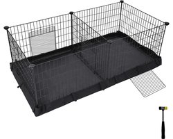 SONGMICS Leefruimte voor cavia's, kleine dierenverblijf, scharrelruimte, met tussenschot, 2 aparte ruimtes, met stoffen vloer, 3 deuren, 123 x 63 x 46 cm, zwart LPI07H