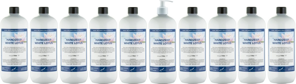 Handzeep White Lotus 1 liter - set van 10 stuks - met gratis pomp - Voordeelverpakking