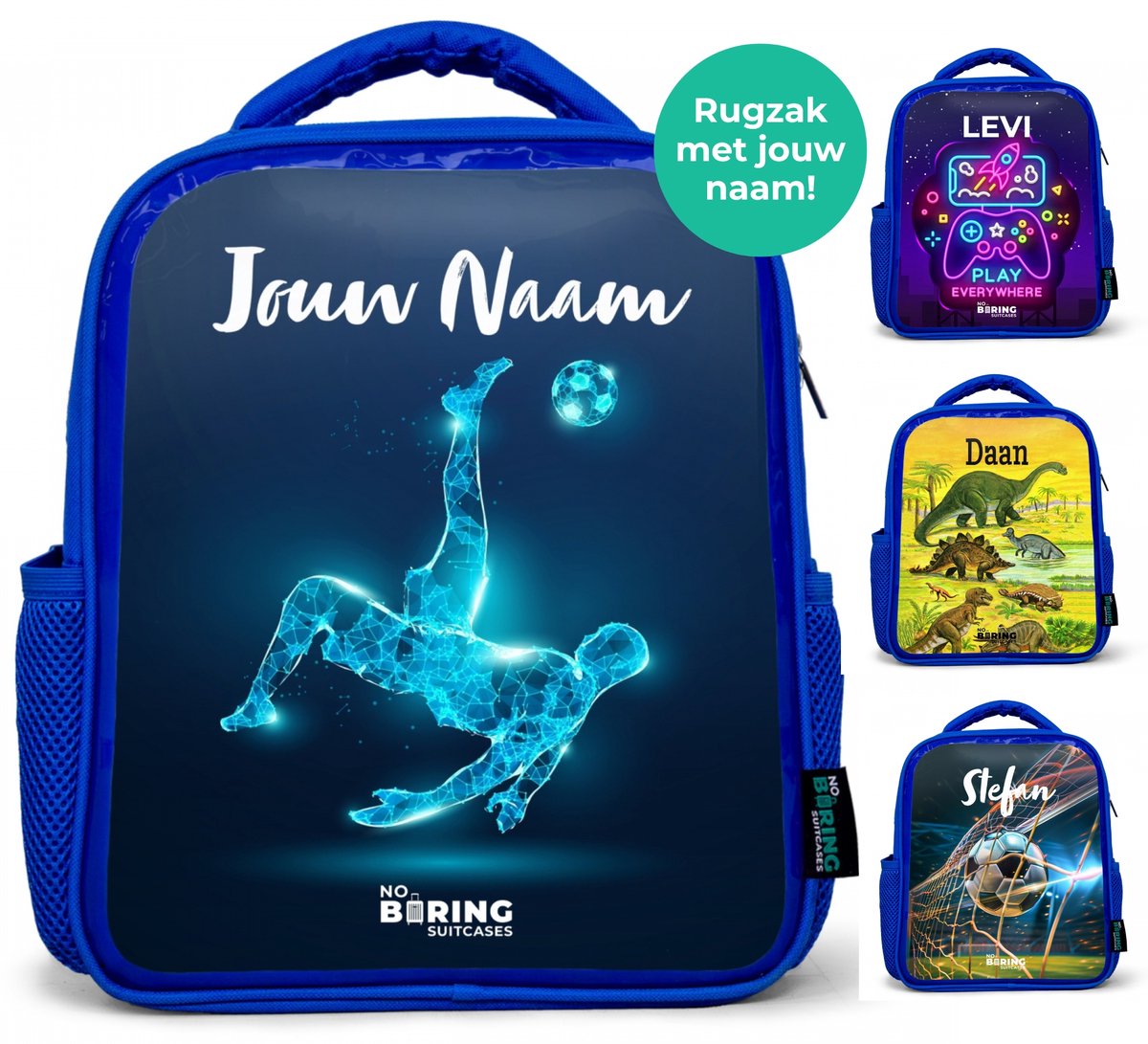 NoBoringSuitcases.com® - Rugzak blauw met eigen naam - Schooltas jongens gepersonaliseerd - Kinder rugtas jongen - Boekentas kind - Kinderrugzak voor school - Schoolrugzak
