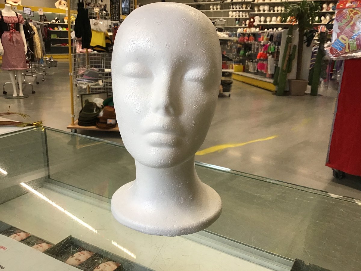 Faram Party Paspop display etalage hoofd/mannequin - 30 cm - piepschuim - wit - voor hoeden/pruiken/accessoires — afbeelding 5