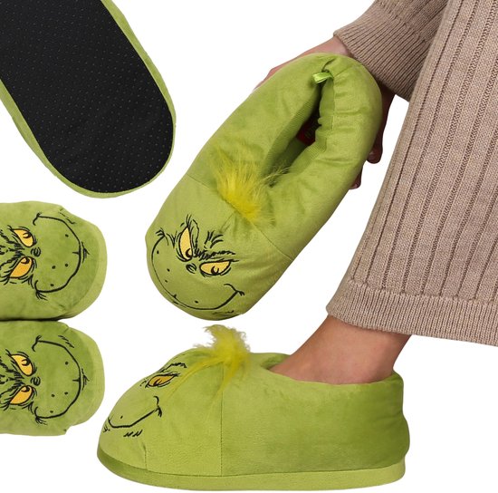 United Labels Grinch pluche pantoffels voor dames, groen, pantoffels winter, kerstpantoffels, groen, 6