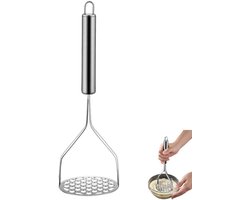 Pureestamper-RVS--voedselmolen-aardappelstamper-keukenhulpmiddel-Geschikt voor het pureren van aardappelen-zoete aardappelen-kaas-wortelen en andere ingrediënten-zilver- 8*23 cm.