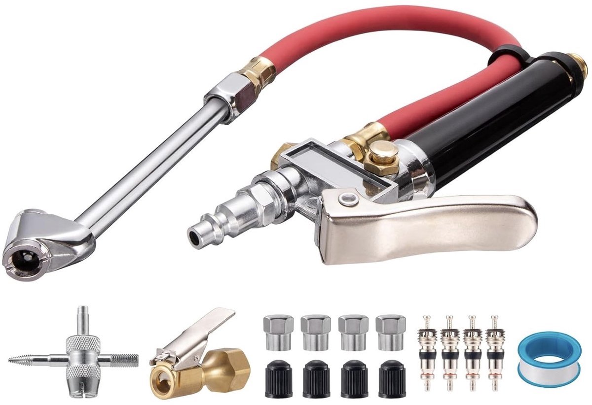 Gsedaox-Bandenpomp-Pneumatisch-Bandenspanningsmeter- Bandendrukmeter-16-delige set -Voor o.a. auto-, motor