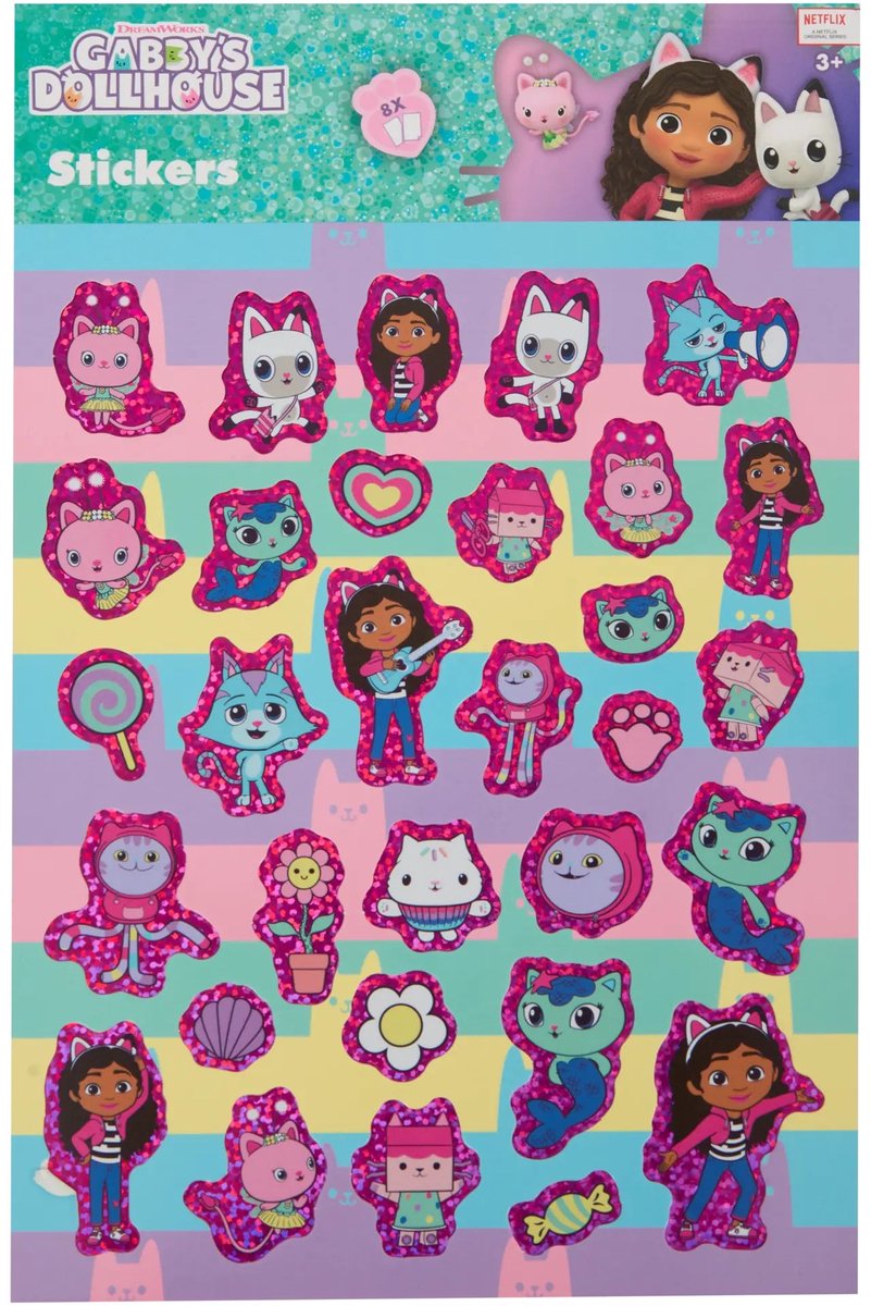 Gabby’s Dollhouse Luxe Stickerset - 2 Stickervellen met 100 Stickers - Inclusief Laserstickers, Glitterstickers & 3D Puffy Stickers - Compact Formaat - Knutselen, Plakken & Verzamelplezier - Ideaal Luxe Cadeau voor Meisjes & Fans