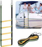 Touwladder - Dinghy-touwladder - 5 treden - Zware kwaliteit, 200 kg - Opvouwbare touwladder voor opstapjes - Klimtouwladder - Voor opblaasbare boten, pontonboten, kajaks, jetski's, zeilboten, kano's