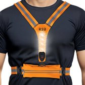 R2B Hardloopvest met Verlichting en Opbergvak - USB-C Oplaadbaar - Wandel & Hardloop Verlichting aan Voor- en Achterkant - Reflecterend Running Vest / Running belt - Loopvest Dames & Heren - Oranje