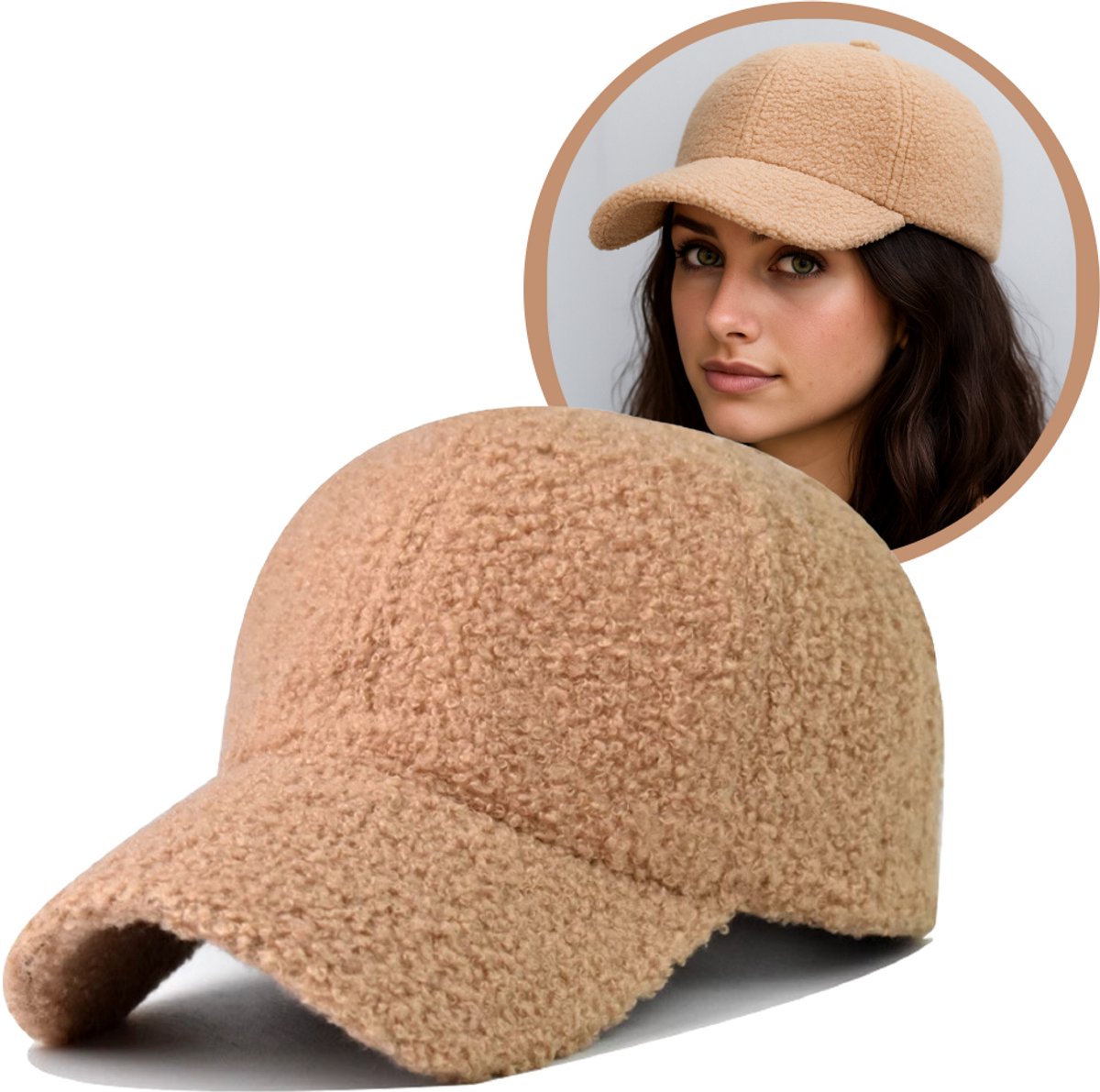 FLIPFLOP CLUB® Teddy Baseball Cap | Khaki | Zachte Cap | Vacht | Verwarmende Pet | Dad Cap | Festival Petje | Cadeau | Lamswol | Fur | Bont | Unisex | Accesoires voor winter | Licht bruin
