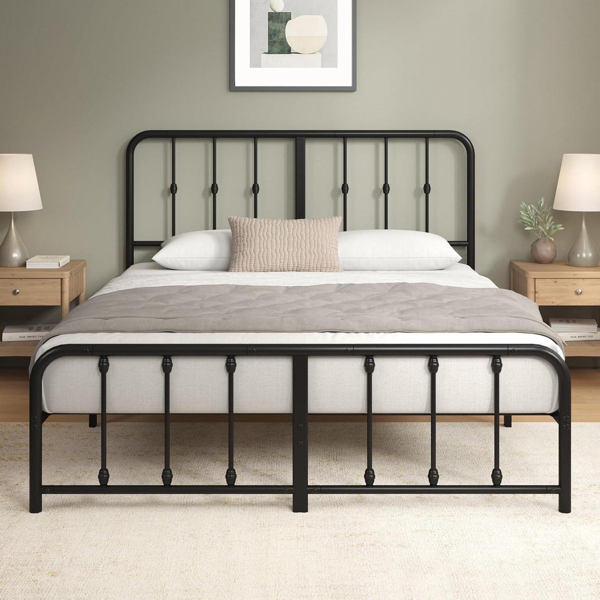 Provento - Metalen bedframe 140x200 cm met opbergruimte, vintage design