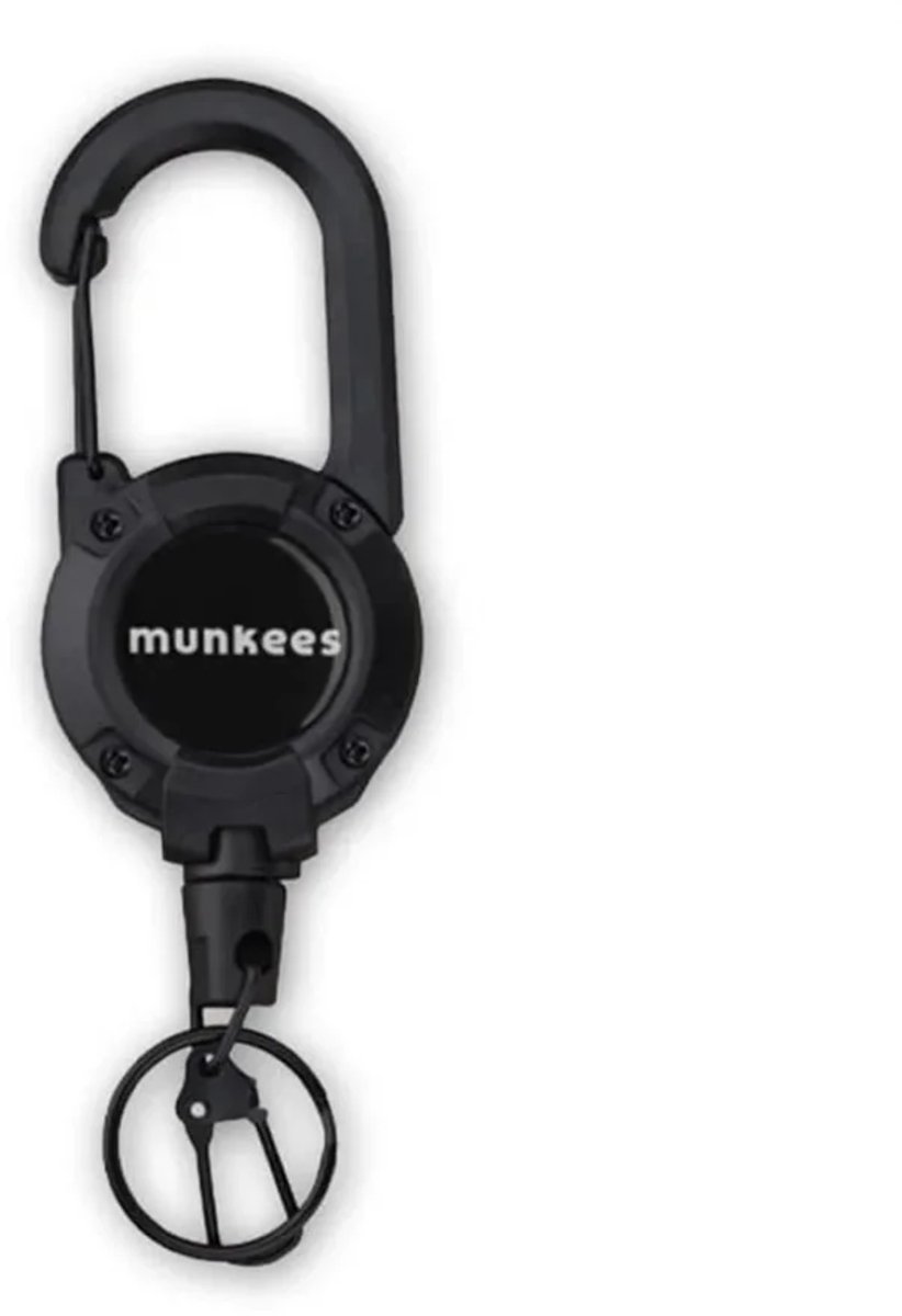 Munkees Retractor sleutelhanger met karabijnhaak en badgehouder, stalen kabelgesp, sleutelhouder