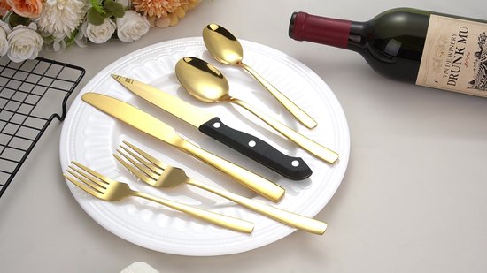 LaCardia Ménagère de Couverts 12 Personnes 72 Pièces - Cuillères - Couteaux - Fourchettes - Couteaux à steak - Passe au Lave-Vaisselle - Couverts - Or/ Acier Inox