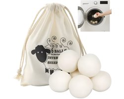Wollen Drogerballen – 6 stuks + Zak - Natuurlijke Droogballen voor de Wasdroger - Duurzame en Herbruikbare - Anti-Kreuk