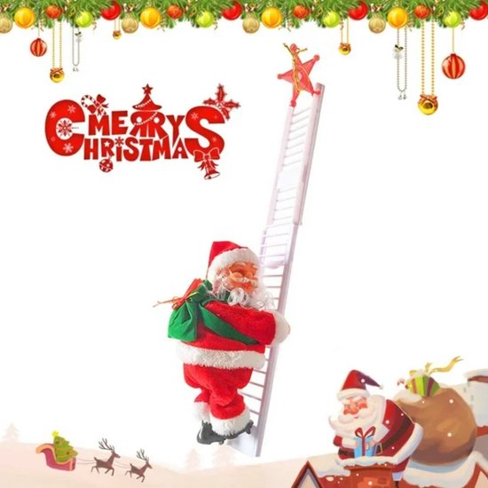 Jojoy - Père Noël grimpant à l'échelle - Père Noël chantant - Décorations de Noël de Noël - Décoration de Noël - LADDERSANTA