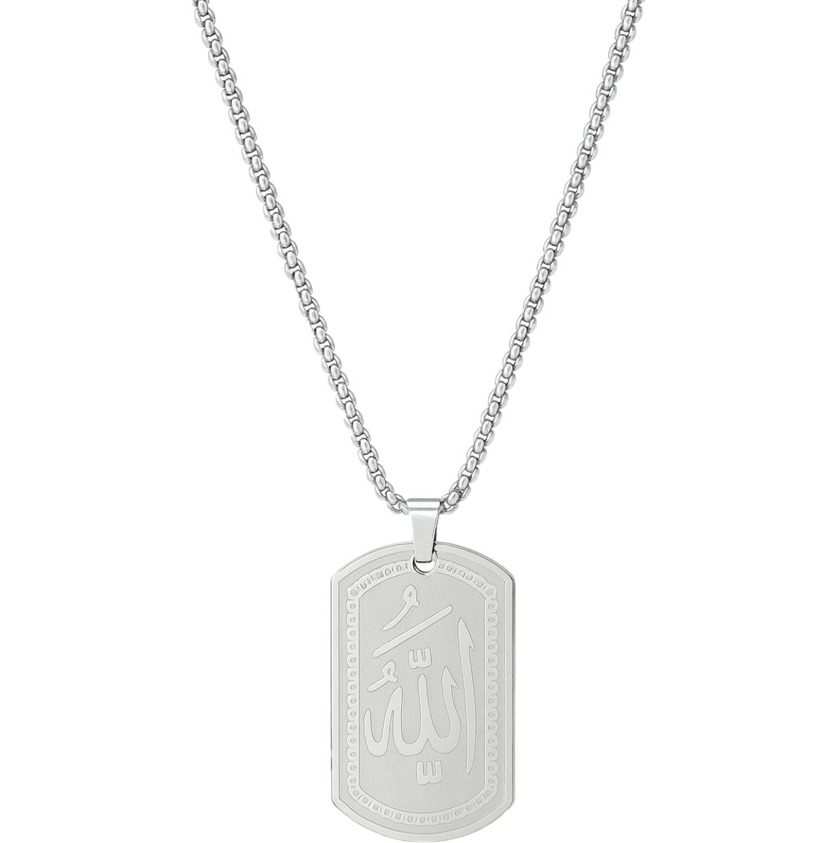 Baraka Treasures Ketting - Allah ketting - RVS Hanger & Ketting - Inclusief Opbergzakje - Unisex - Islamitisch Sieraad - Eid Cadeau - 60cm - Zilver