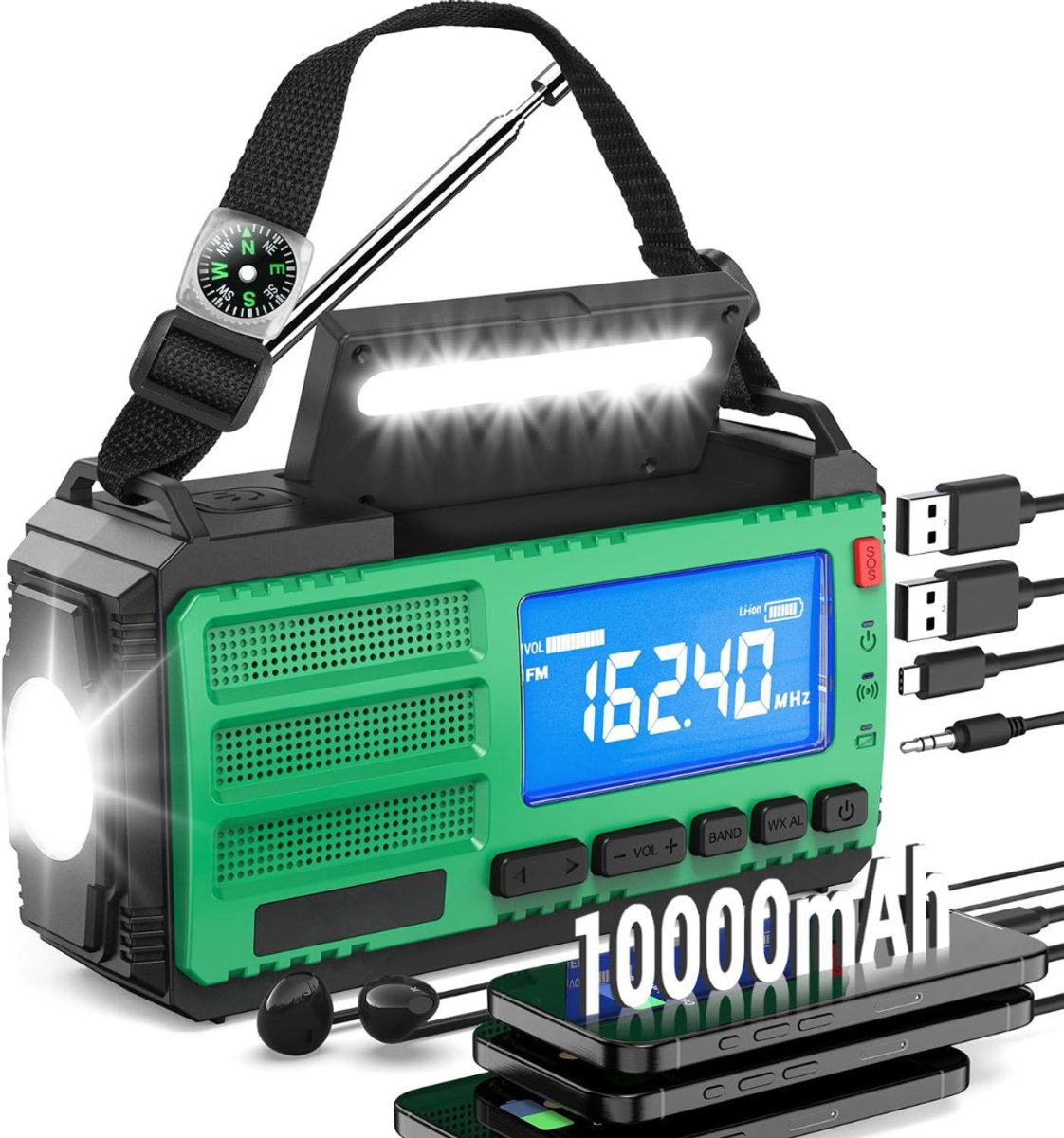 White-Label® Noodradio - Noodpakket Oorlog - Draagbare Radio - Powerbank Zonneenergie - Transistor Radio