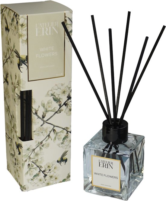 L'Atelier Erin - Reed Diffuser - White Flowers - Geurstokjes - Huisparfum - Interieurparfum - Huisgeur Geurstokjes - Daily fragrance rituals - 100 ML