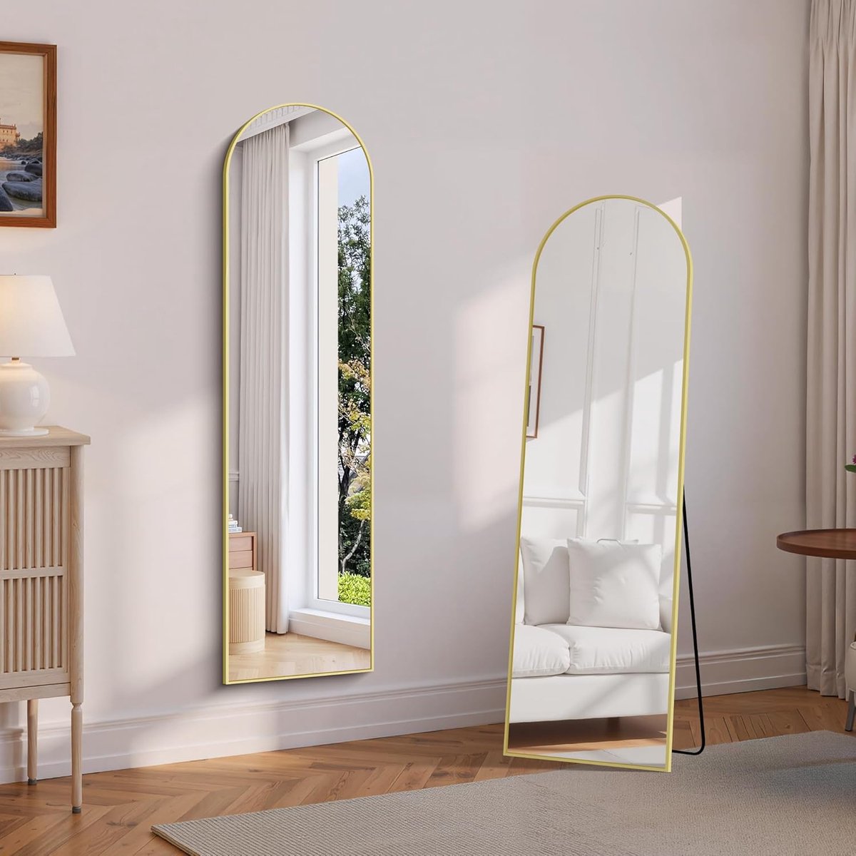 Volledige Lengte Spiegel 150 x 40 cm – Elegante Staande en Wandspiegel met Gouden Aluminium Lijst – Veilig, Breukbestendig en Stabiel – Perfect voor Slaapkamer, Woonkamer, Gang of Make-up