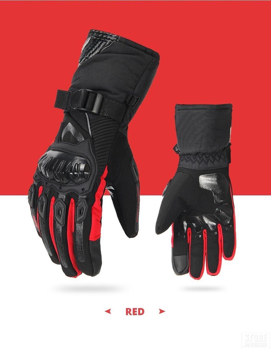 Winter Motorhandschoenen - Heren - Waterdicht Winddicht - Moto Handschoenen - Touchscreen Motorrijden Handschoenen - Rood - L – foto 3