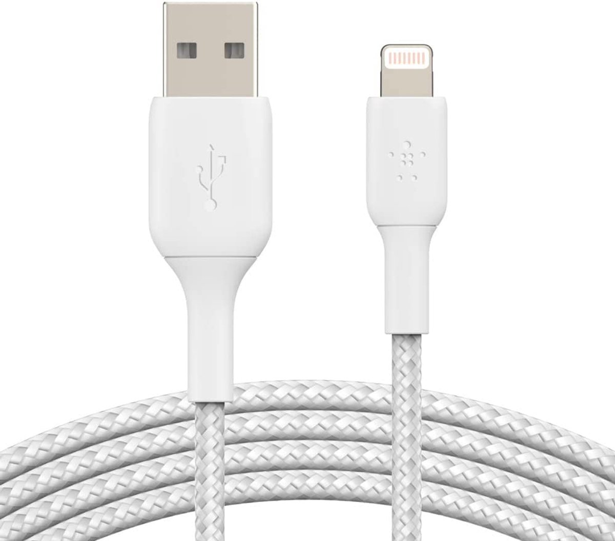 Bol.com Belkin BOOST↑CHARGE Braided - USB-A naar Lightning Kabel - 1 Meter - 12W - Wit aanbieding