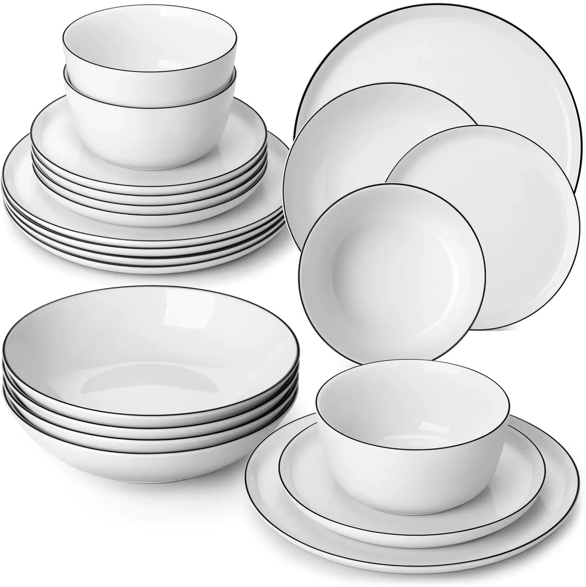 Luxe Serviesset – 24 delig – 6 persoons – Porselein - Bordenset – Dinner platen – Dessertborden - Kommen - Pastabord - Wit