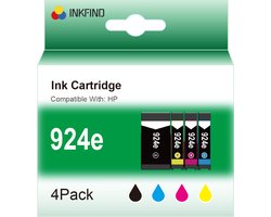 INKFIND 924e Zwart/Cyaan/Magenta/Geel (Evomore) inktcartridge compatibel met HP 924 924e 4K0V0NE 4K0U7NE 4K0U8NE 4K0U9NE 6C3Z1NE 4K0U3NE 4K0U4NE 4K0U5NE 4K0U6NE 4 Pack geschikt voor HP OfficeJet Pro 8120/8130 series -4-pack Zwart/Cyaan/Magenta/Geel