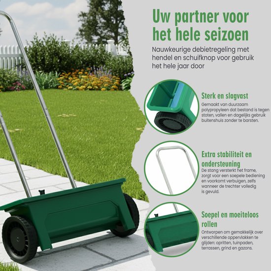 Muntel® Strooiwagen - Strooikar - Zoutstrooier - Verstelbaar - Winter - Zout - Ijs - Tuin - Terras - 12 L van Muntel — afbeelding 3