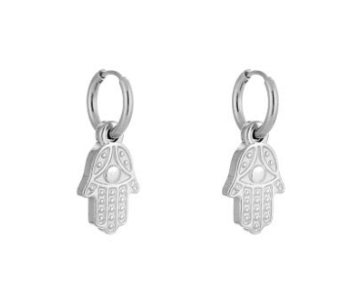 Hamsa hand oorbellen - earrings hamza - stainless steel - kleur zilver - waterproof - cadeau idee moeder - dochter