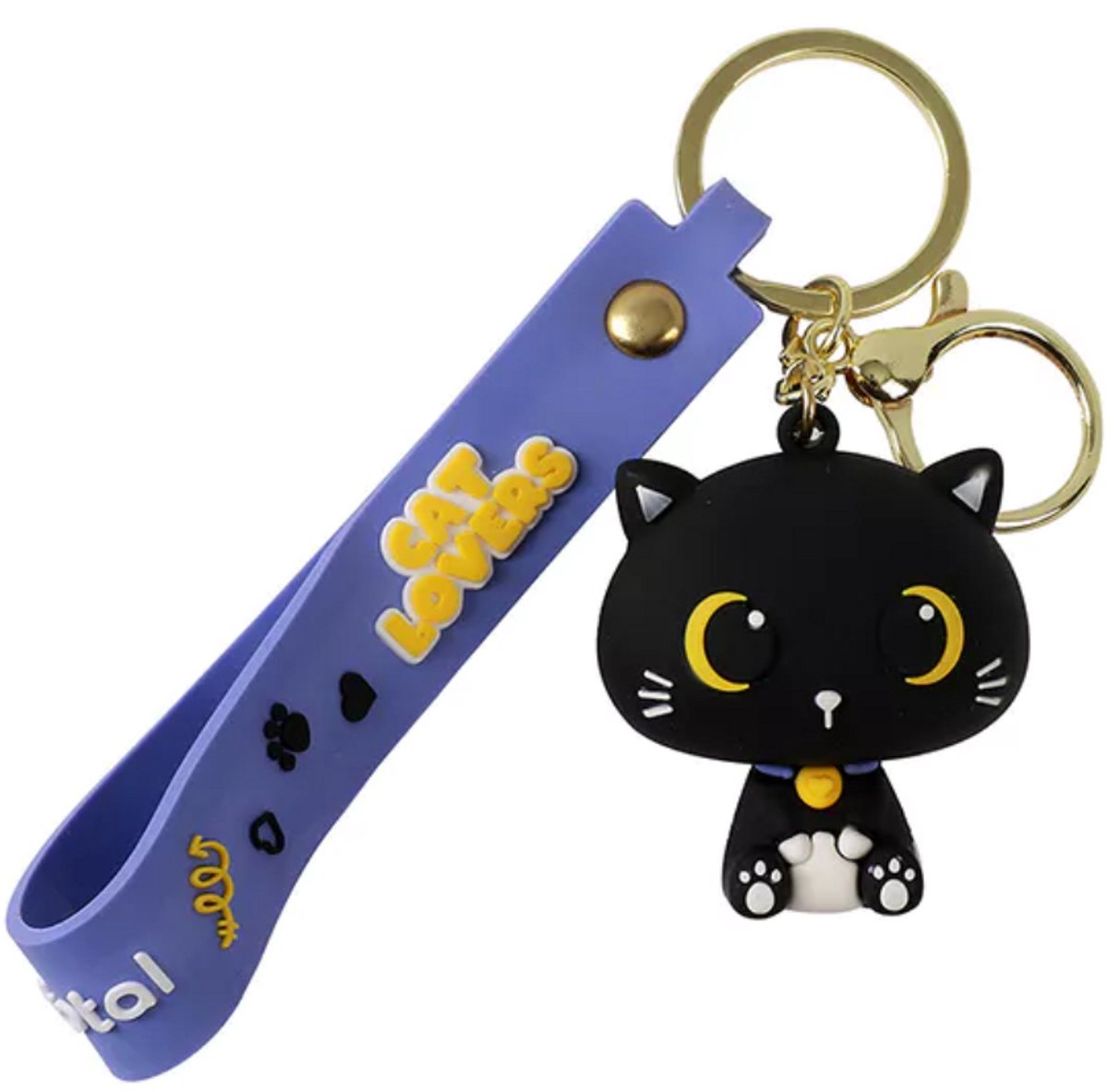 iTotal Sleutelhanger Lanyard Zwarte Kat Keychain BLACK CAT Plastic and Metal 4x4.5cm