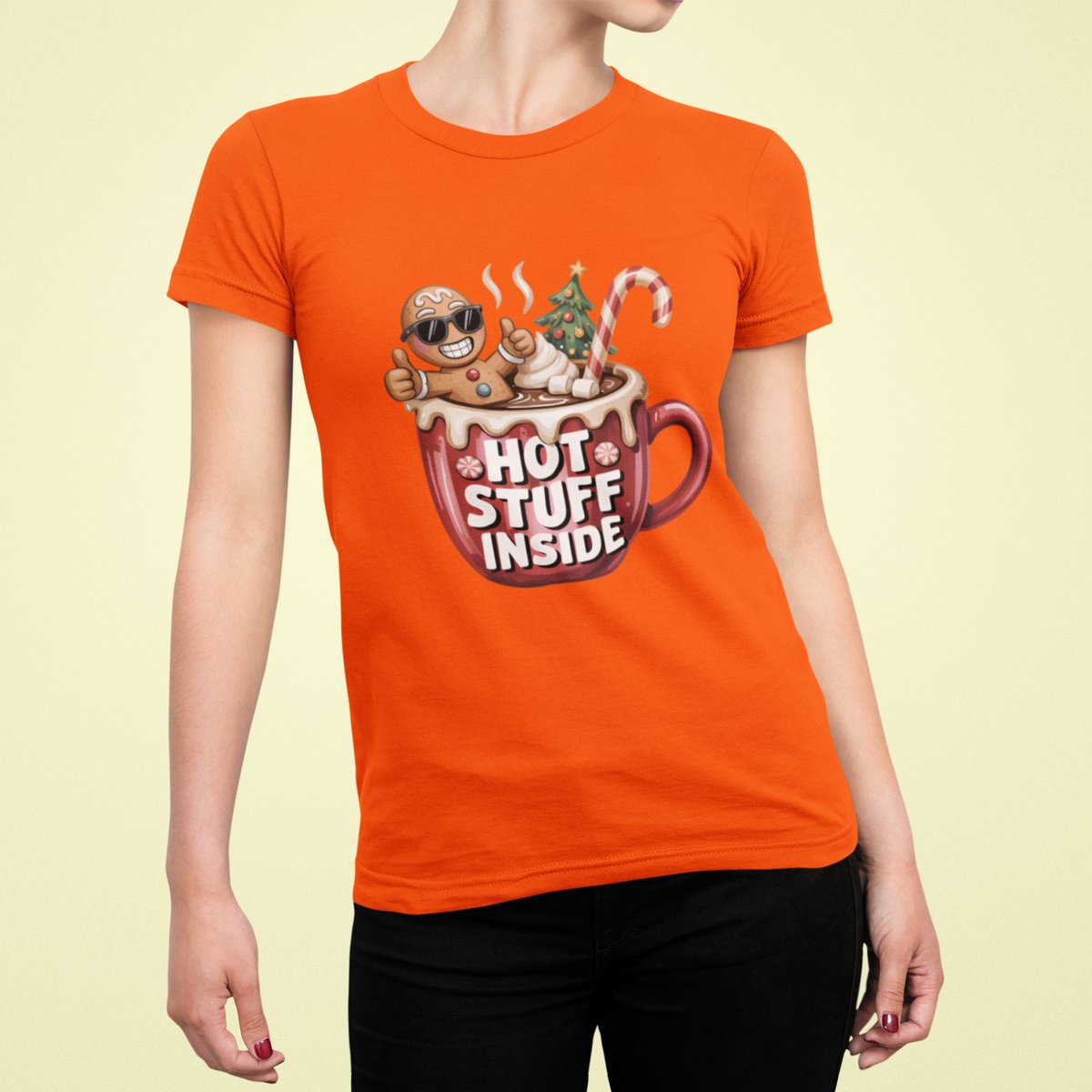 Hot Stuff Inside - T-shirt Vrouw - T-shirt Oranje - Grappig T-shirt - Maat L - Cadeau Vrouwen - Limited Edition