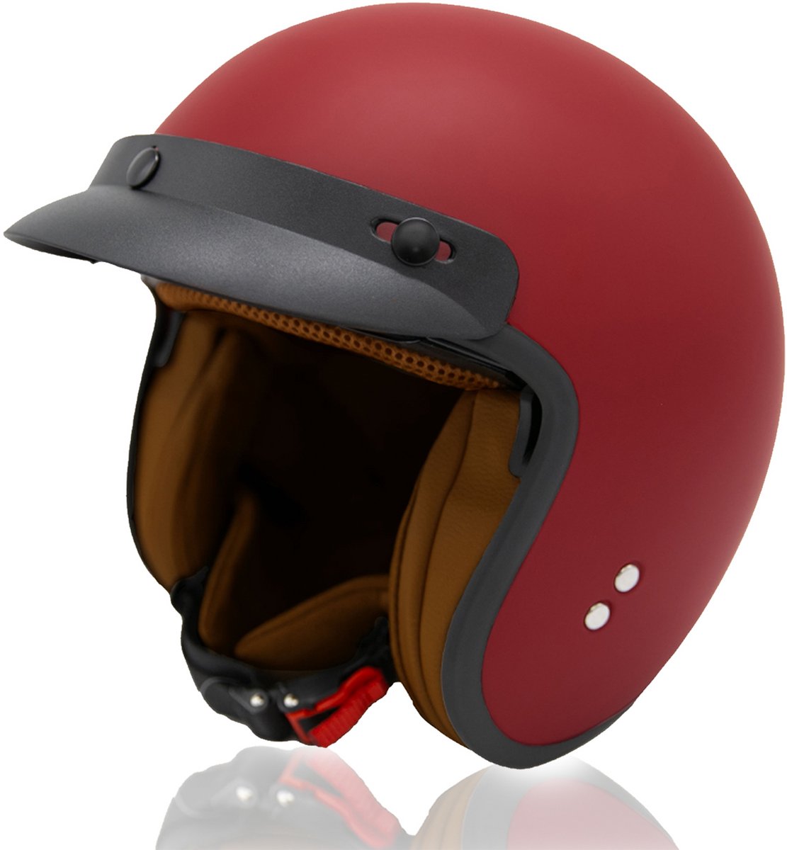 HSWHEEL Jethelm met UV-beschermend Vizier | Wasbaar & Verstelbaar | Scooterhelm & Motorhelm & Brommerhelm | Voor Heren & Dames | ECE 22.06 Goedgekeurd | Vintage Stijl | Robijnrood – XL